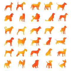 Set of dogs, watercolor orange silhouettes
