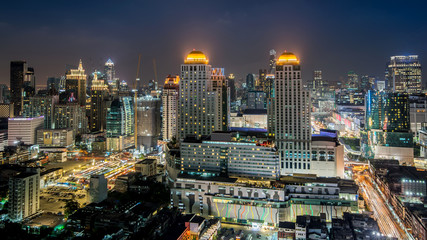Bangkok city - Aerial view of Bangkok city downtown cityscape urban skyline at night ,landscape Thailand