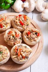 Champignon caps stuffed with minced meat