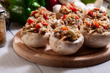 Champignon caps stuffed with minced meat