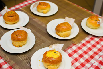 the process of cooking children stuffed buns from raw ingredients