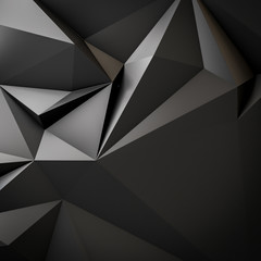 Abstract Low Triangular polygon shapes, triangles mosaic, poly design, creative black background. 3d rendering