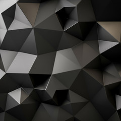Abstract Low Triangular polygon shapes, triangles mosaic, poly design, creative black background. 3d rendering