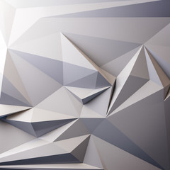 Abstract white Low Triangular polygon shapes, triangles mosaic, poly design, creative background. 3d rendering