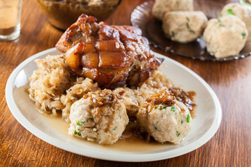 Pork knuckle with fried sauerkraut