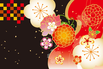  年賀 花 華やか横 黒