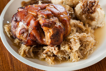 Pork knuckle with fried sauerkraut