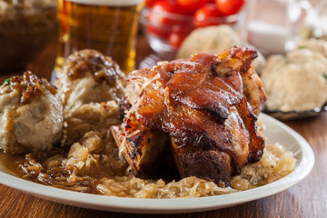 Pork knuckle with fried sauerkraut