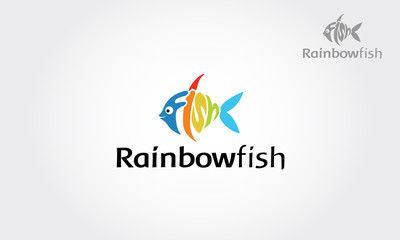 Rainbow Fish Vector Logo Illustration. Fish logo made from letters of fish.