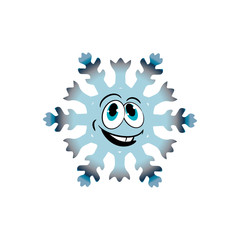 Cheerful Christmas snowflake, cartoon on white background,