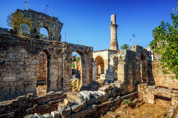 Historical Kesik Minaret Mosque in Kaleici, Antalya Old Town, Turkey