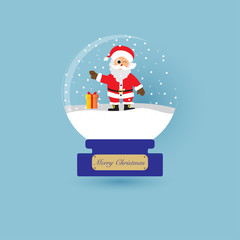 Merry christmas glass ball with Santa Claus and gifts. vector illustration.