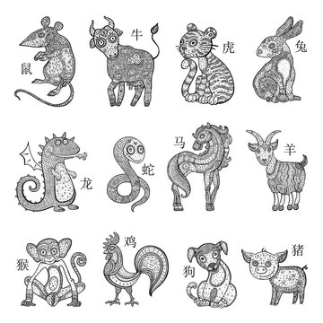 Chinese zodiac, cartoon style