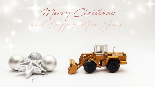 Merry Christmas and Happy New Year with excavator toy