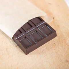 Homemade no sugar proper nutrition chocolate bar on a wooden background. Healthy food