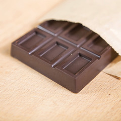 Homemade no sugar proper nutrition chocolate bar on a wooden background. Healthy food