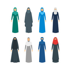 Cartoon Color Middle East Women Religious Apparel Set. Vector
