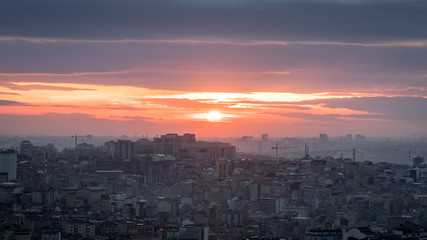 Sunset in Istanbul with panoramic cityscape