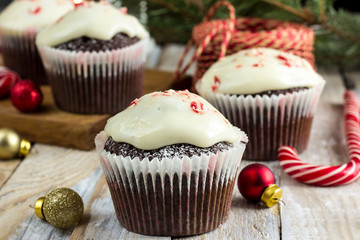 Chocolate cupcakes with candy cane