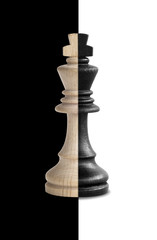 Chess king showing its duality in black and white background
