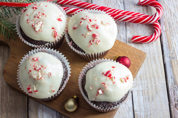 Chocolate cupcakes with candy cane