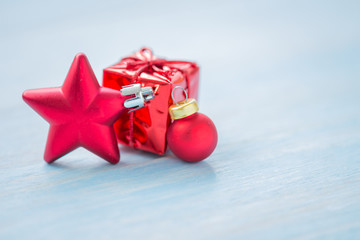 Christmas and Happy New Year holidays background with decoration items, selective focus