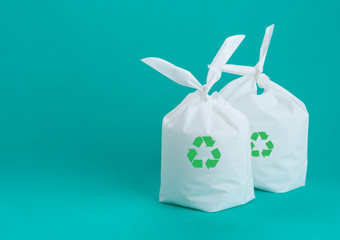 White plastic bag with recycle sign isolated on white background,Recycle Concept