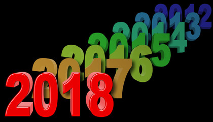 Stock Illustration - Rainbow colors, Red Shiny 2018, 3D Illustration, Black Background.