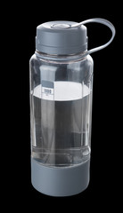 Plastic sport water bottle over the black background