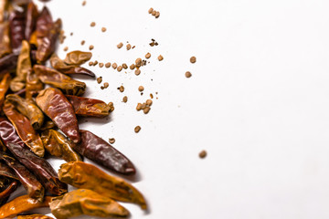 Lot of dried chili as a food background. Cayenne pepper or paprika