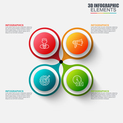 Presentation business 3d infographics vector design template. Can be used for steps, concept with 4 options, parts or processes, workflow, graph, diagram, chart, marketing icons, info graphics.
