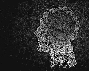 Human head with network line. Concept of artificial intelligence, AI, deep learning, IoT