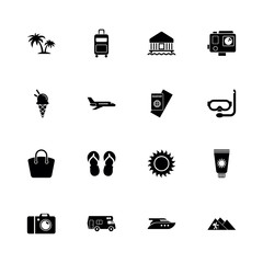 Tourism icons - Expand to any size - Change to any colour. Flat Vector Icons - Black Illustration on White Background.