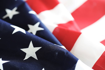 American flag on a wooden texture table