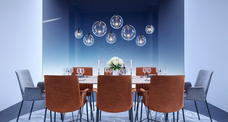 Futuristic dining room interior 3D Rendering