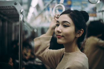 Beautiful japanese woman in the metro station