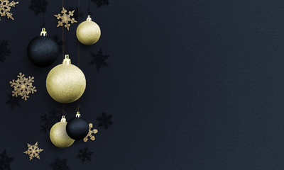 Merry Christmas - background with gold glitter snowflakes and baubles ( xmas , holiday , new year )