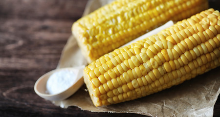 Fresh corn. Natural food from corn cob with salt. Rural Mexican 