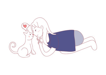 Cat using nose kiss with Girl. I love you in Cat Language