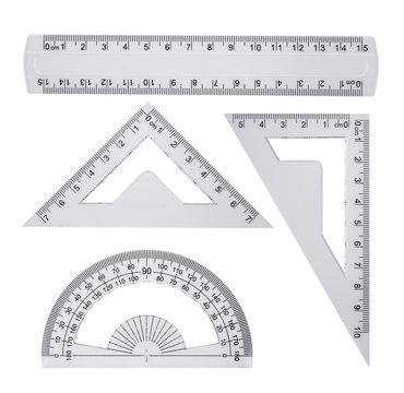 White plastic transparent ruler, isolated on white background