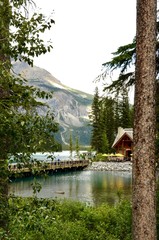 View of Emerald Lake, Emerald Lake Lodge and Rocky Mountains