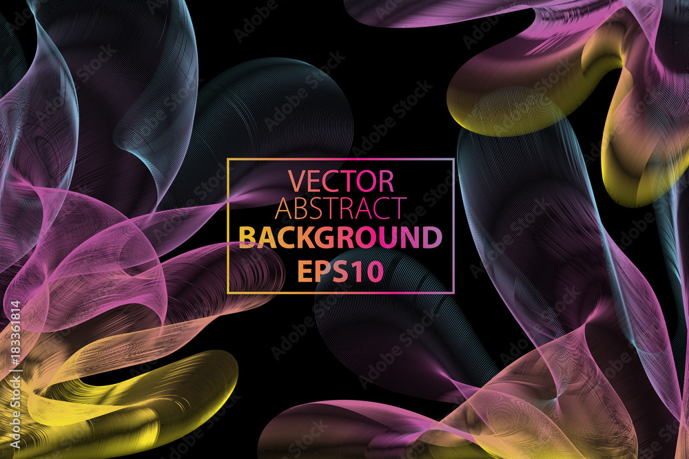 Poster vector linear art dark background. colorful linear wavy lines for backdrop. abstract background.