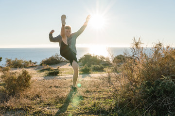 Man doing Capoeira in Portugal