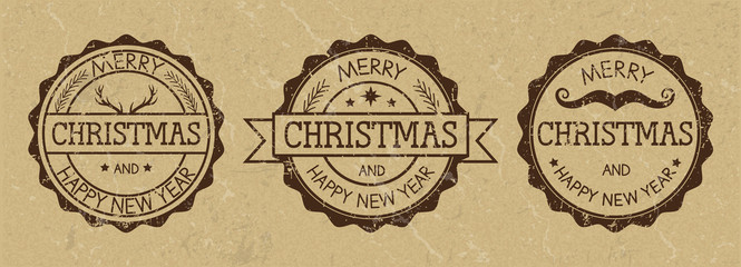 Grunge Christmas stamps on old paper background. Wild west style.