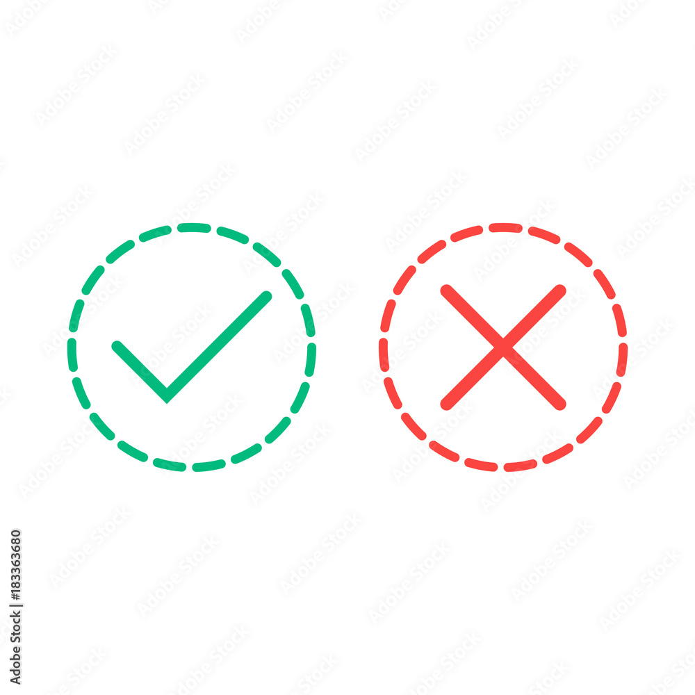Fototapete thin line check mark icons. green tick and red cross checkmarks flat line icons set. vector illustra