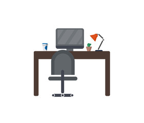 Furniture for the workplace. Cozy and comfortable environment in the office. Concept vacancies. Empty workplace. Workplace without an employee. A flat icon. Vector Design