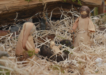 Christmas creche with Joseph Mary and Jesus