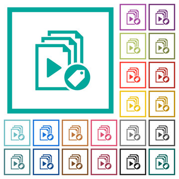 Tag playlist flat color icons with quadrant frames
