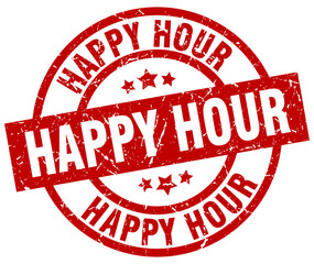 happy hour round red grunge stamp