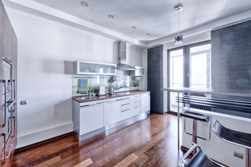 The interior of the kitchen.